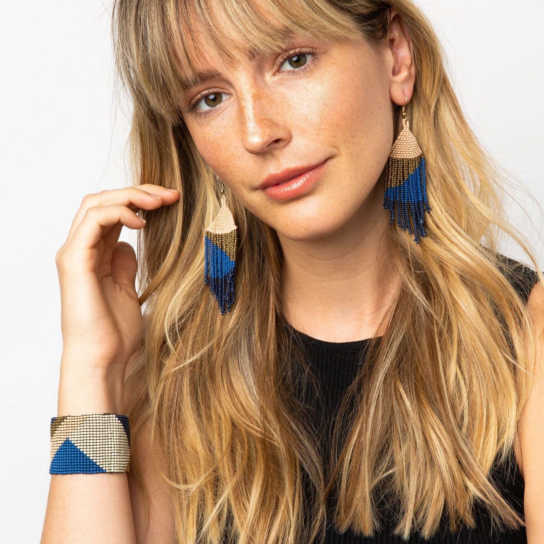 Erin Ombre Beaded Earrings Navy
