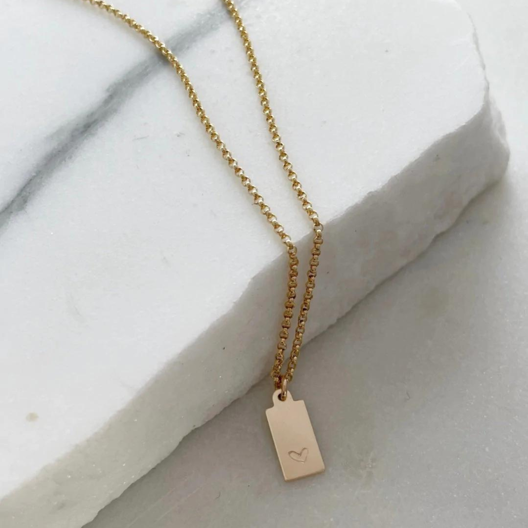 Mini Tag Stamped Heart Necklace