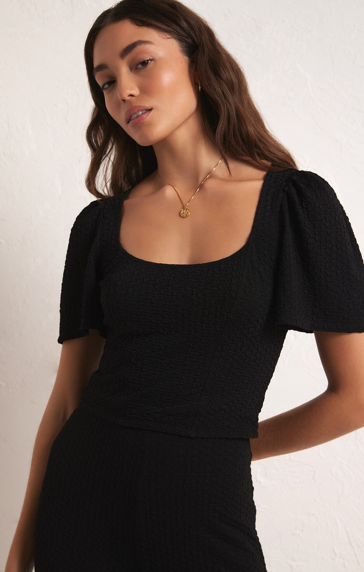 Maxine Knit Flutter Top Black