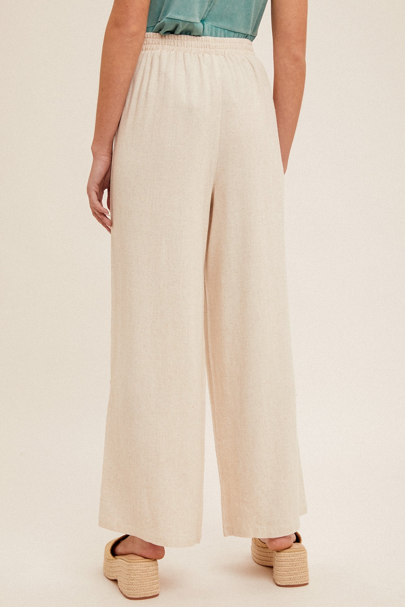 Button Side Detail Wide Leg Pants Oatmeal