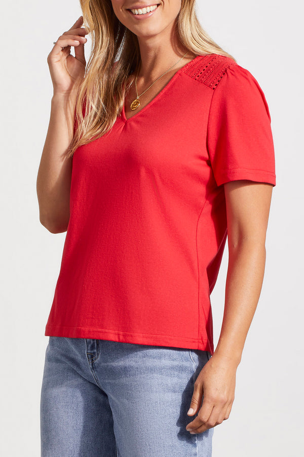 Lace Detail Vneck Shirt Poppy Red