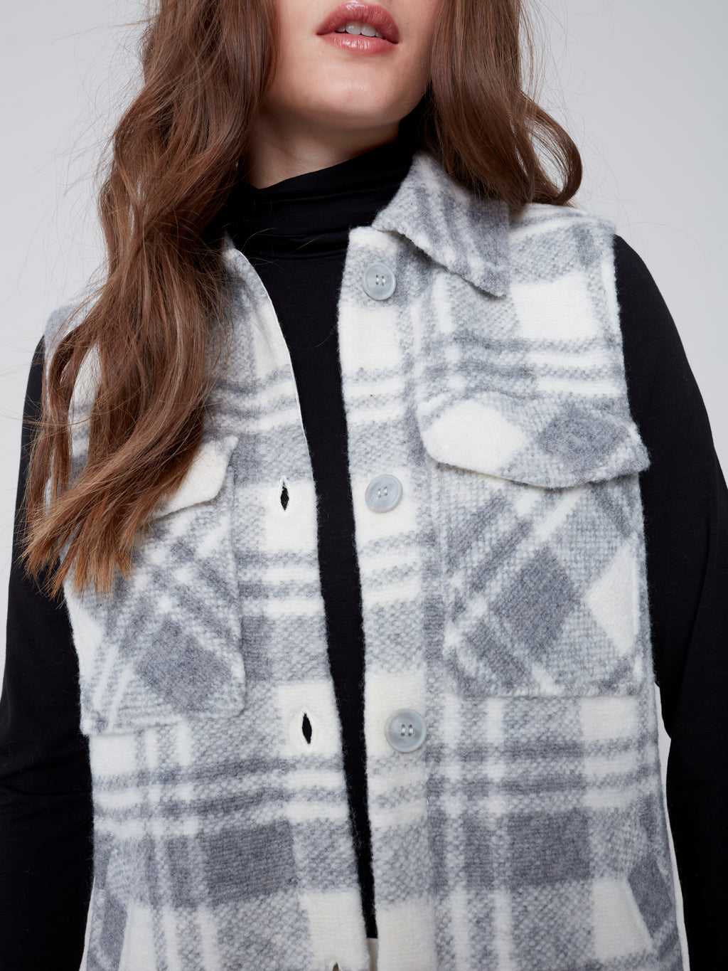 Boiled Wool Plaid Vest Light Grey Broadway in Stanley
