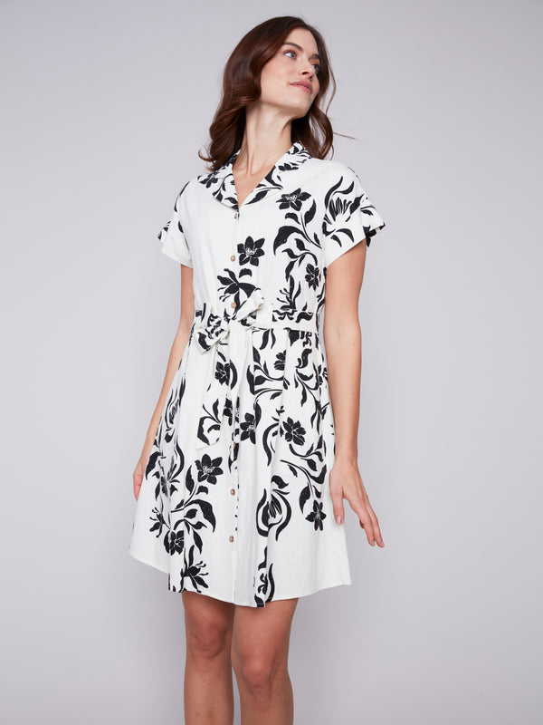 Printed Short Sleeve Buttoned Dress