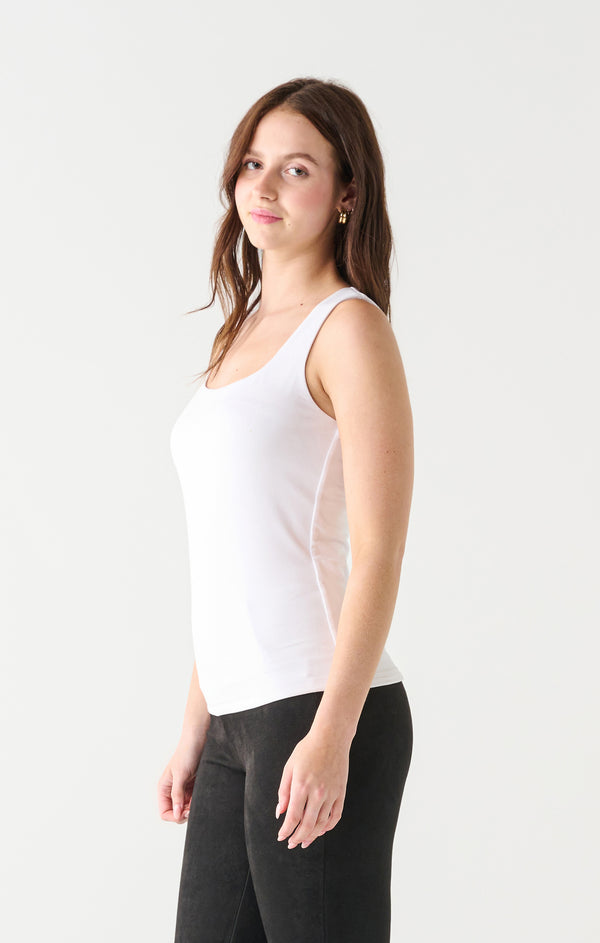 Square Neck Fitted Tank White