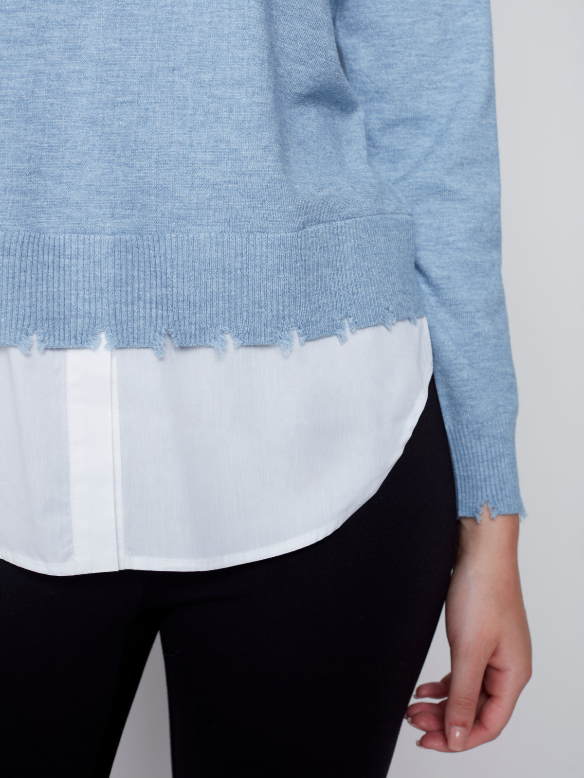 Shirt Collar Layer 2Fer Vneck Sweater Heather Snowflake