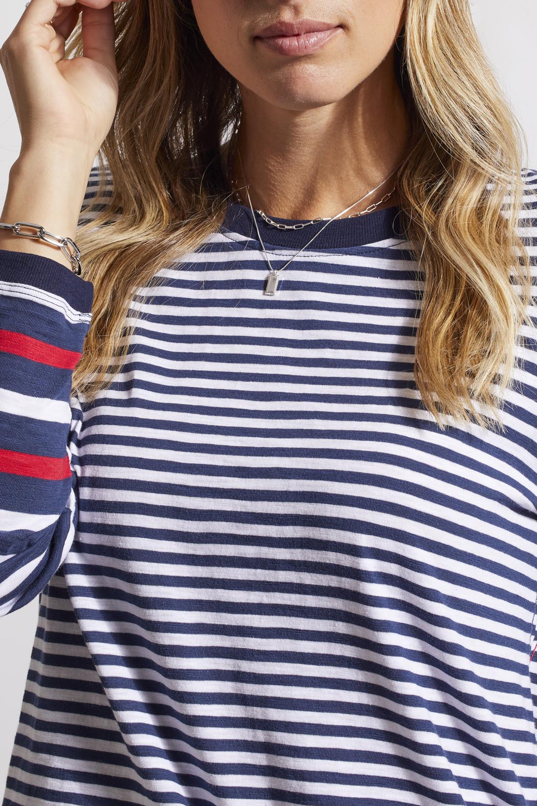 Long Sleeve Crew Neck Combo Top Jet Blue