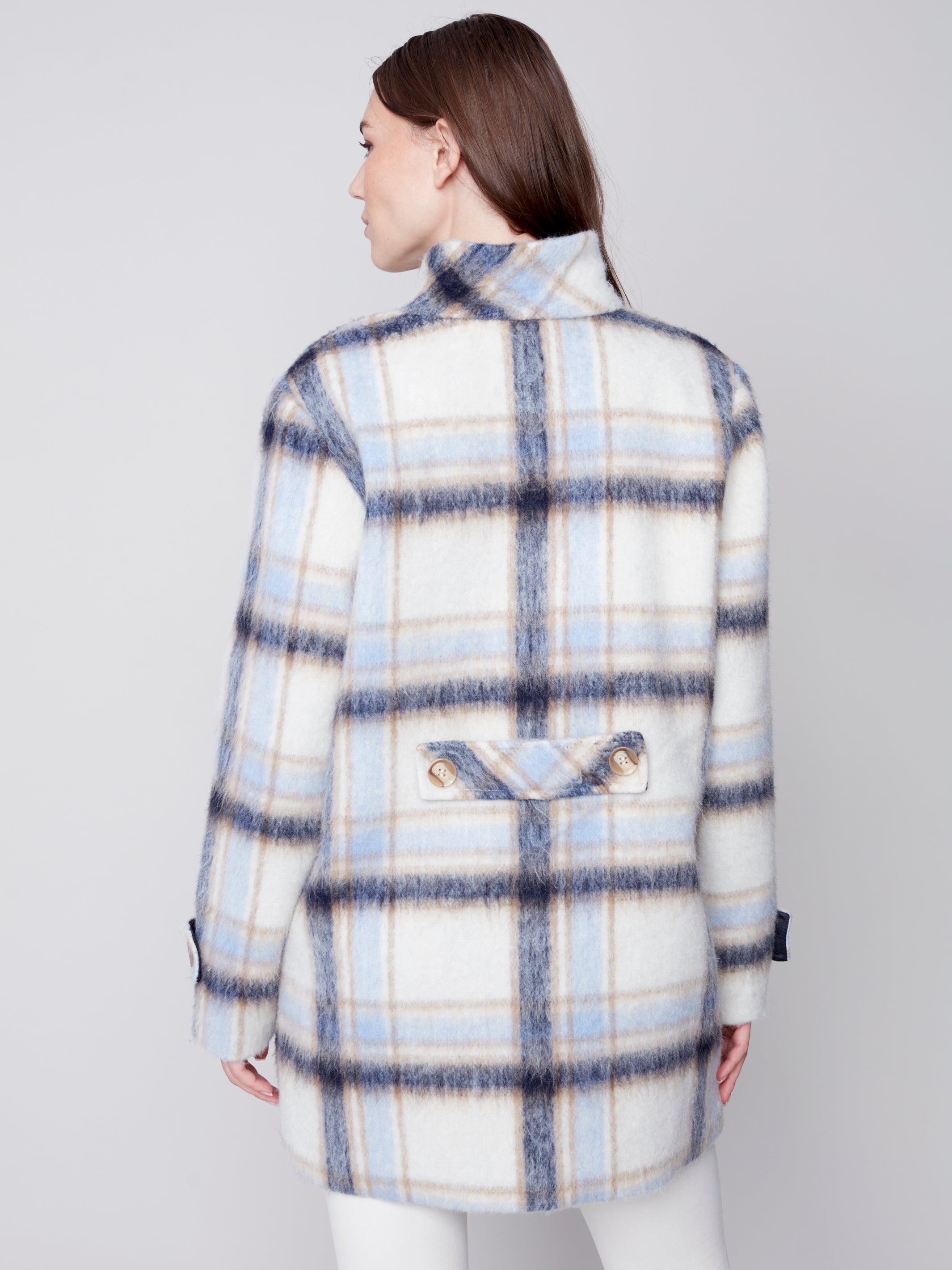 Plaid Brushed Wool Funnel Collar Coat Snowflake