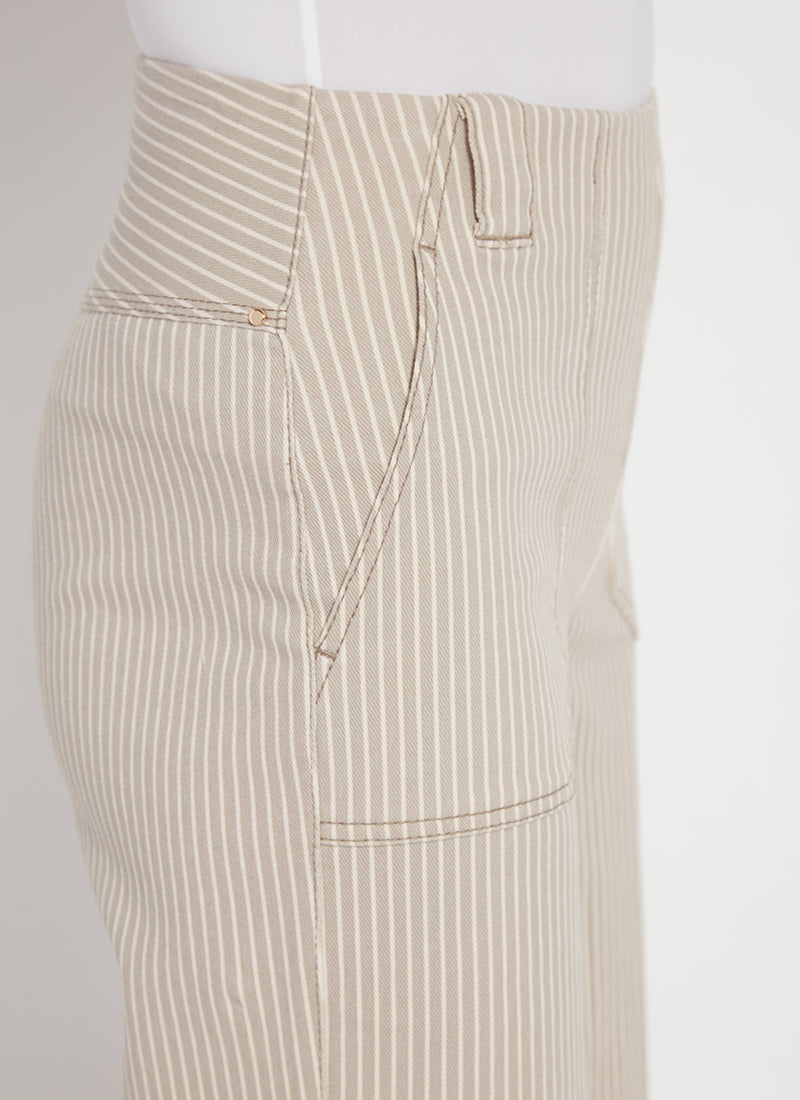 Kate Printed Wide Leg Crop Pants Khaki Ledger Lines