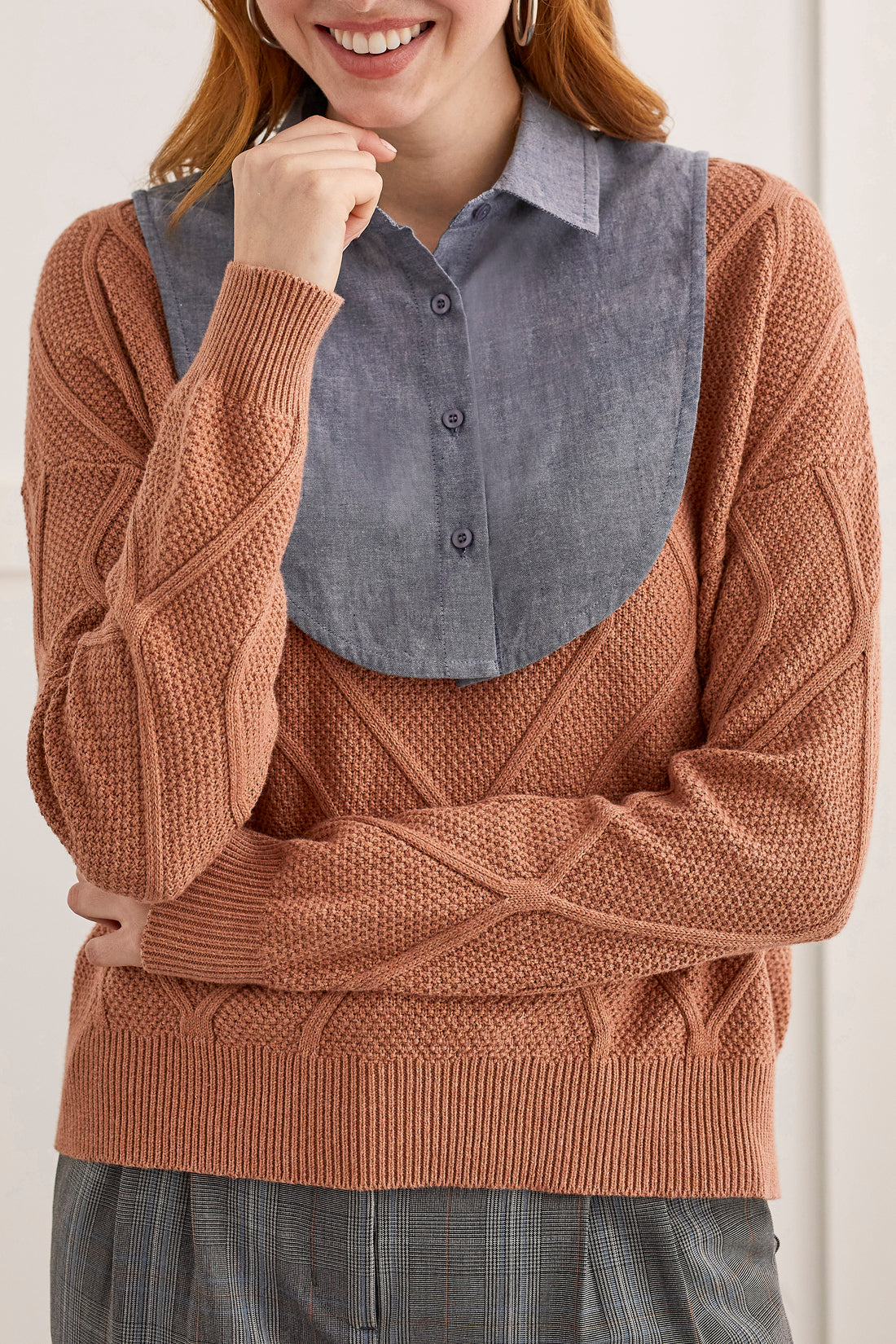 Button Up Fooler Collar Chambray