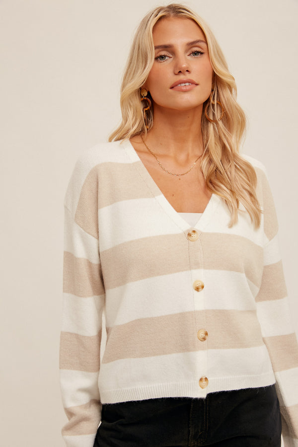 Button Down Stripe Relaxed Cardi