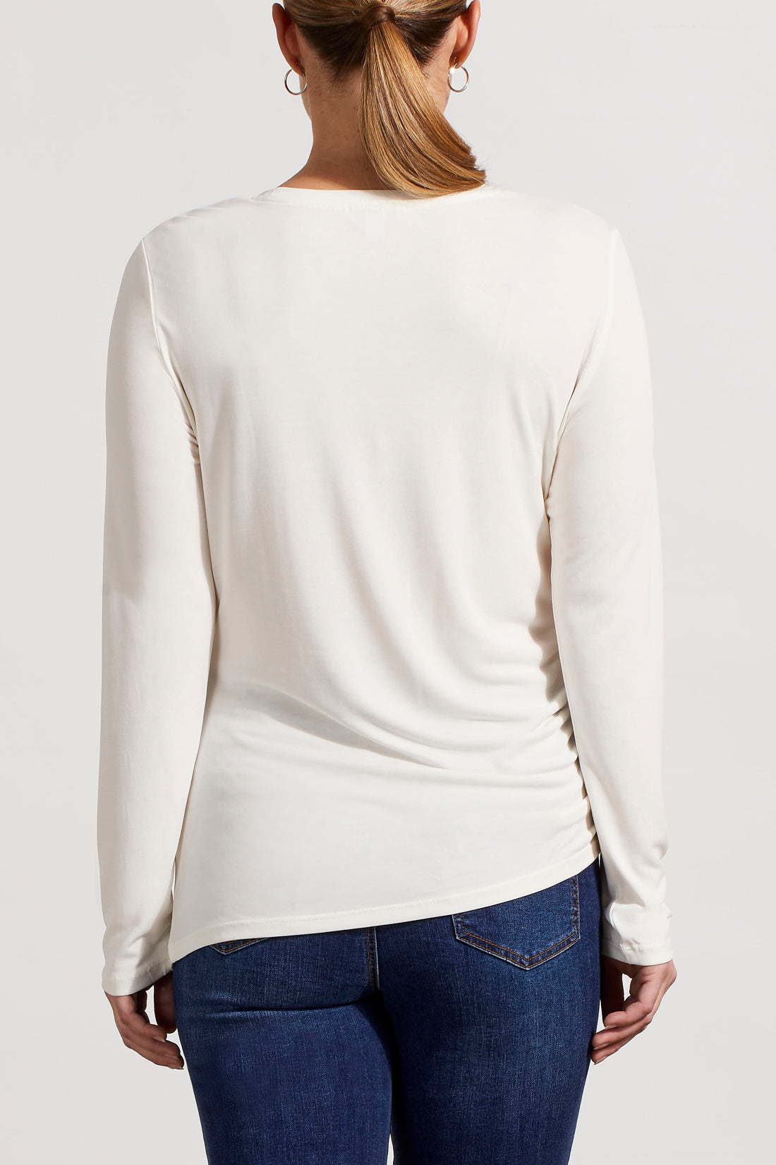 Side Ruche Long Sleeve Crew Neck Shirt Cream