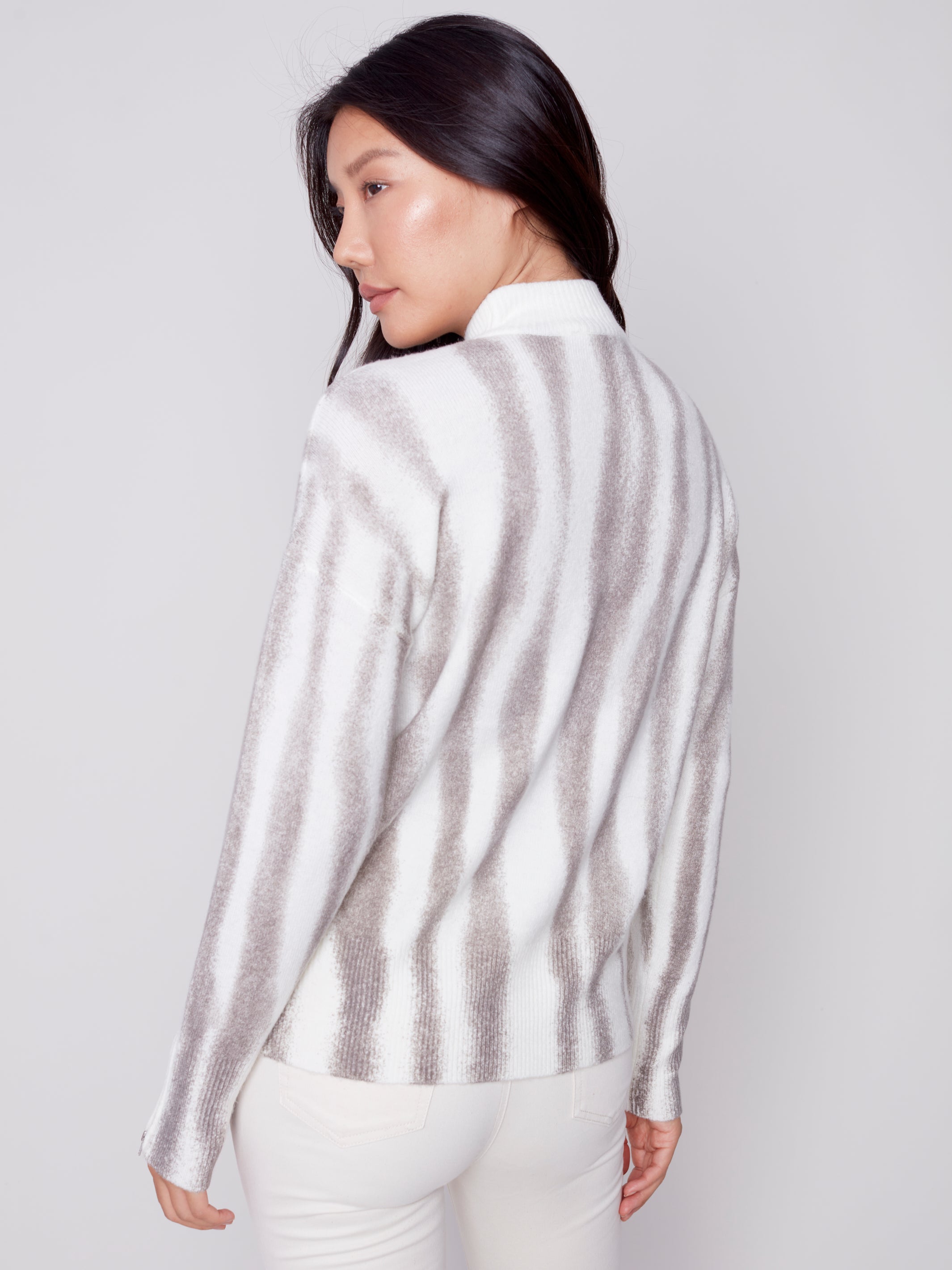 Printed Mock Neck Sweater Ecru