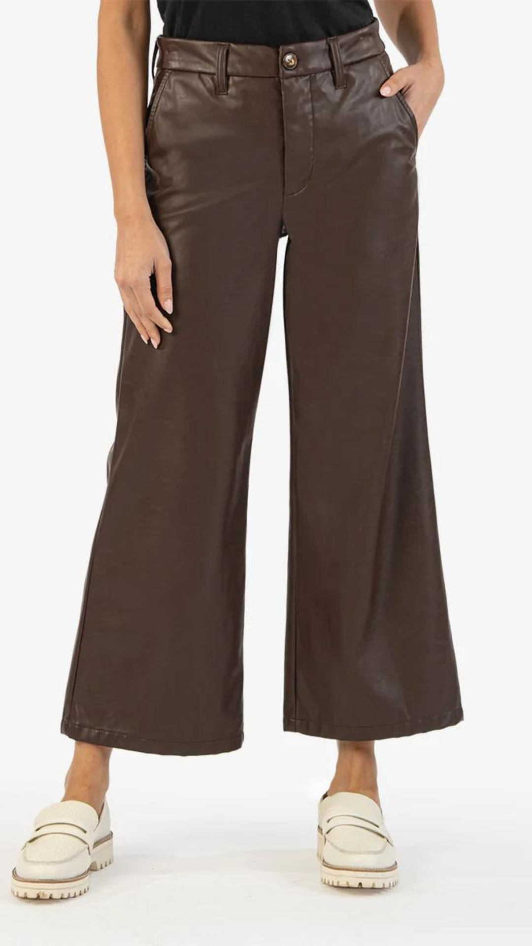 Aubrielle Wide Leg Leather Trouser Chocolate