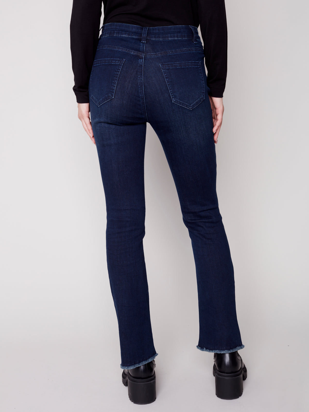 Asymmetric Hem Stretch Denim Flare Blue Black