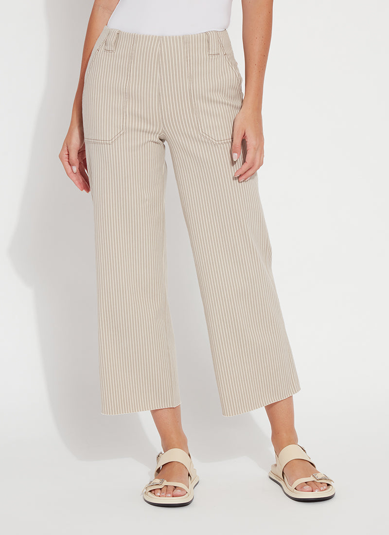 Kate Printed Wide Leg Crop Pants Khaki Ledger Lines