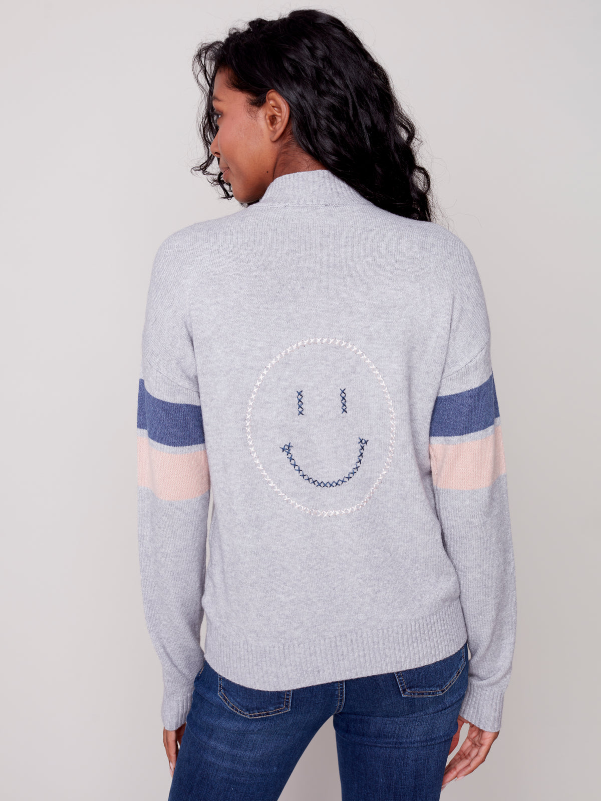 Smiley Turtleneck Sweater Heather Grey