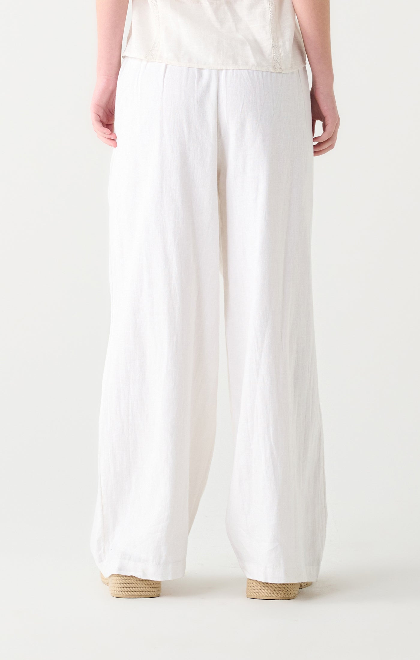 High Waist Elastic Waist Wide Leg Pants White