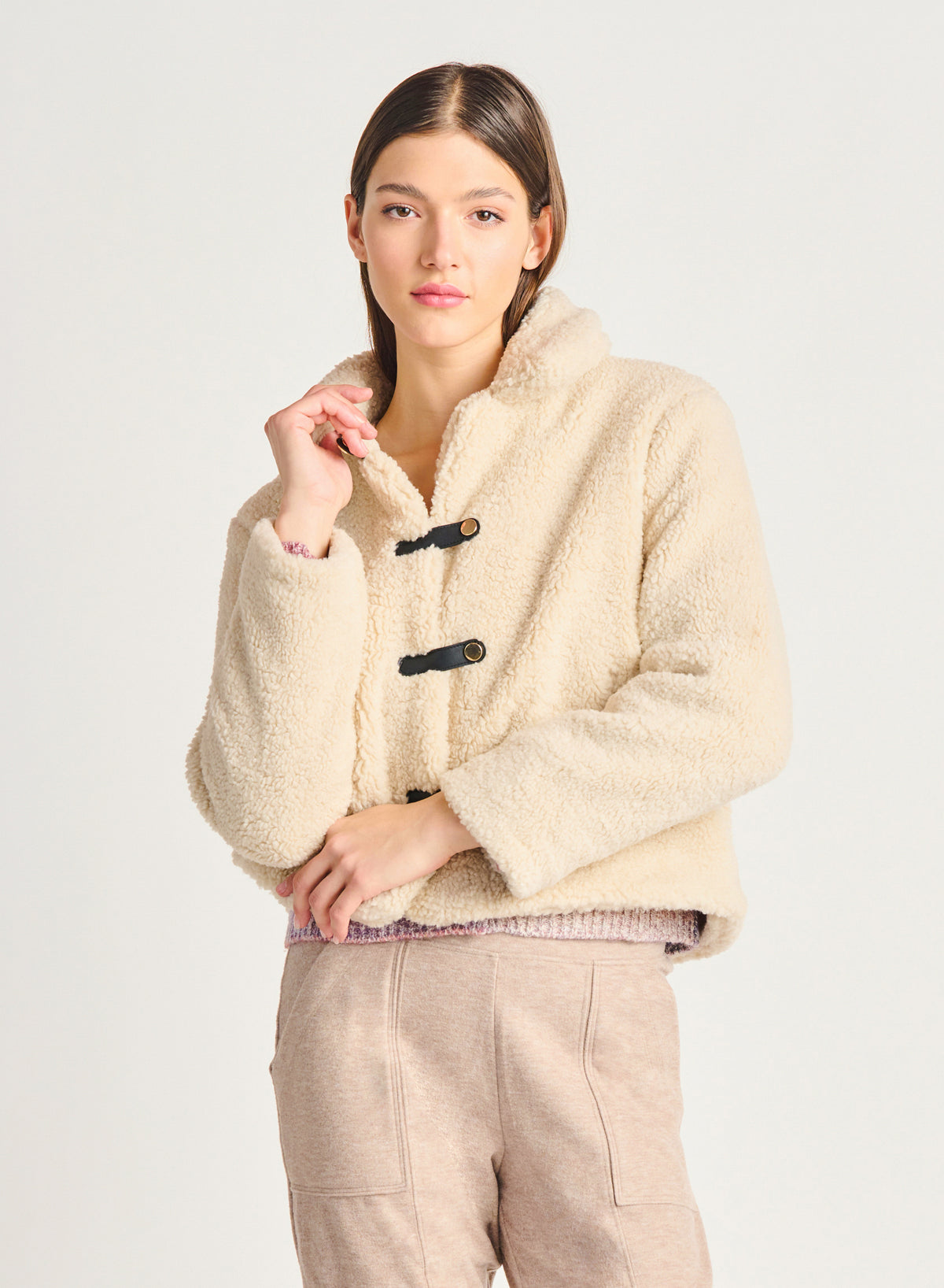 Sherpa Toggle Closure Jacket Oatmeal