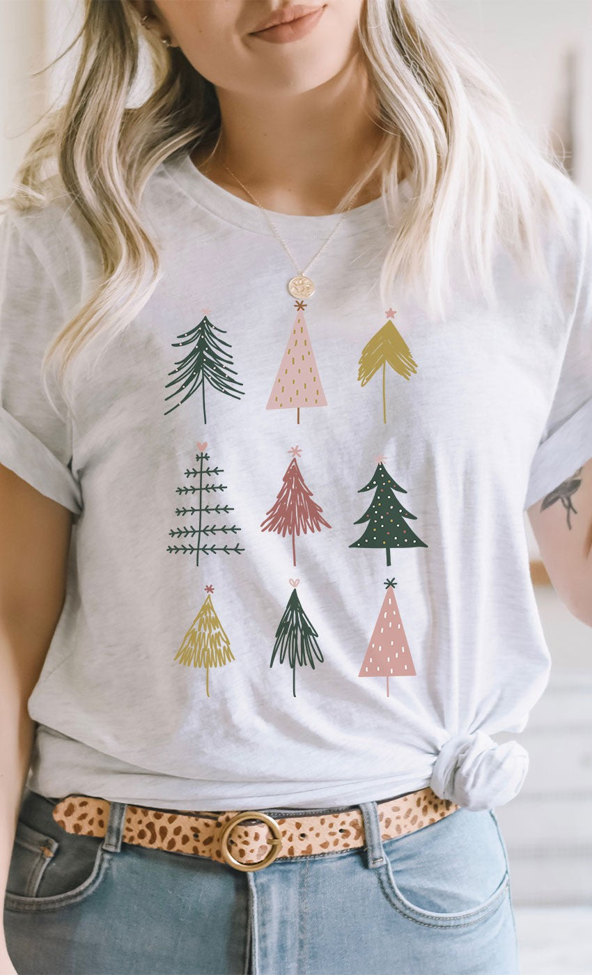 Festive Christmas Trees Tee Ash Gray