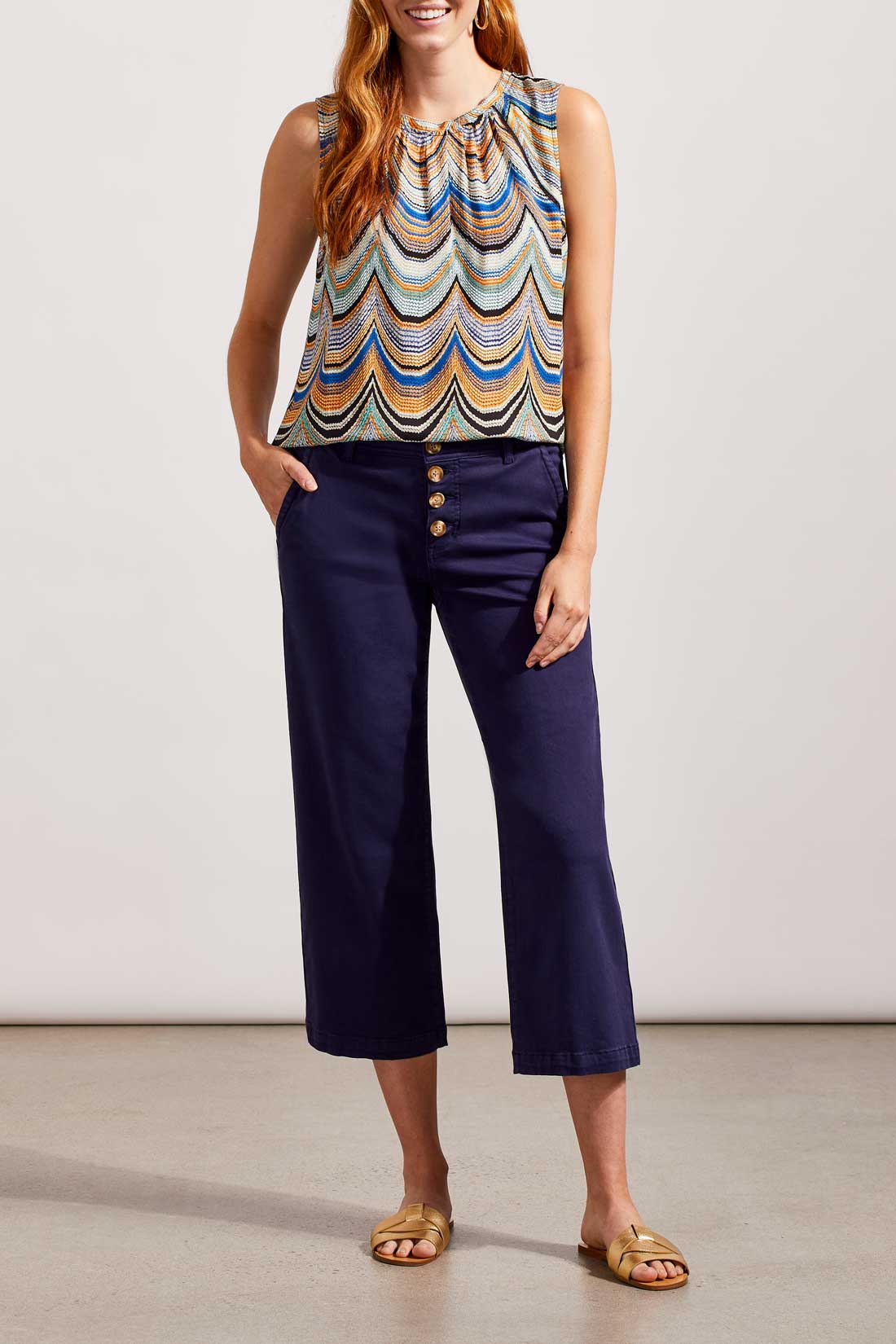 Audrey Button Fly Wide Leg Capri Nautical
