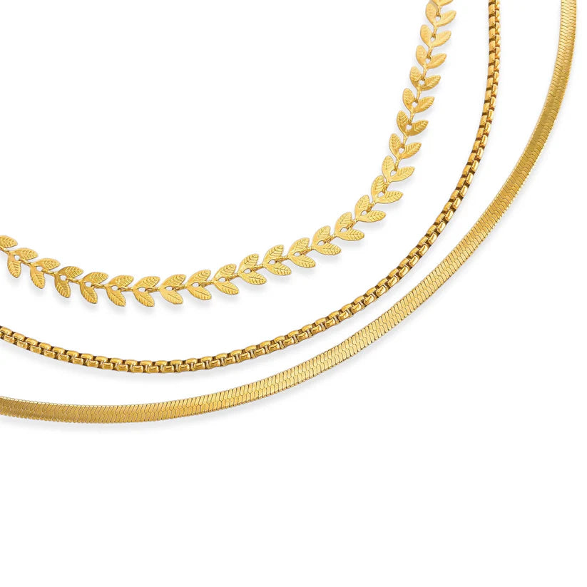 Triple Layer WR Mix Chain Necklace - Gold