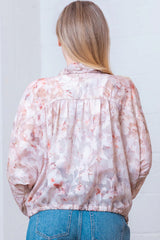 Sheer Textured Cherry Blossom Floral Jacket Taupe Multi