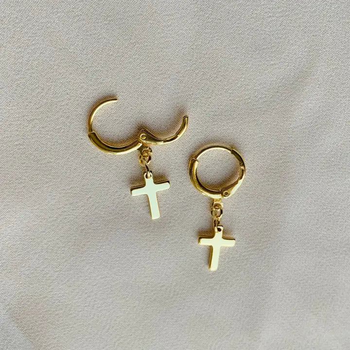 Cross Huggie Hoops-Gold