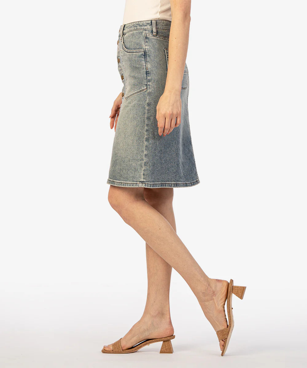 Rose Button Front Pork Chop Pocket Skirt Helpful