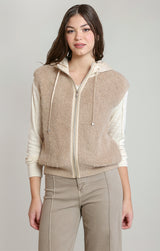 Hooded Boucle Vest Beige