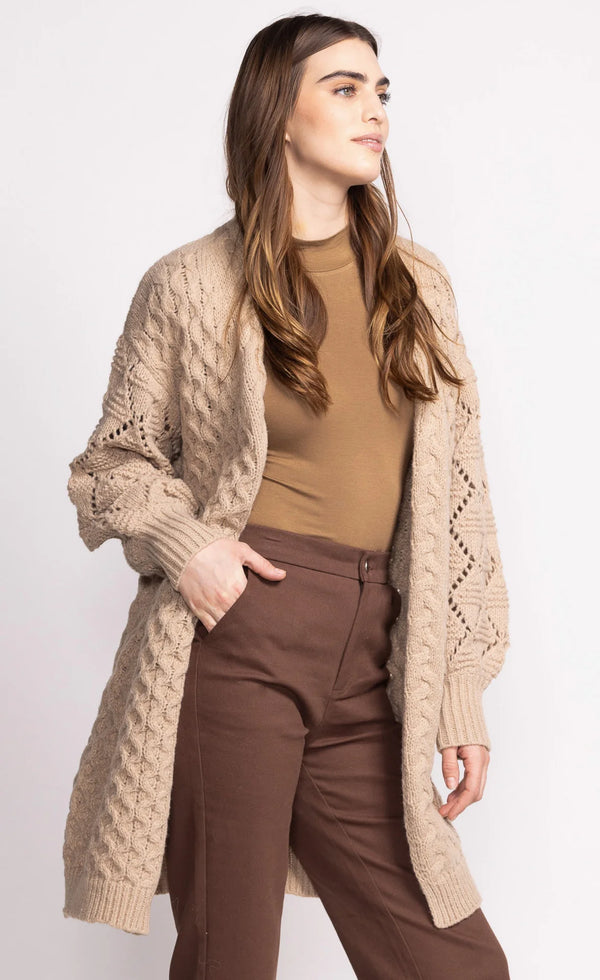 Irie Open Mix Knit Texture Long Cardi Beige