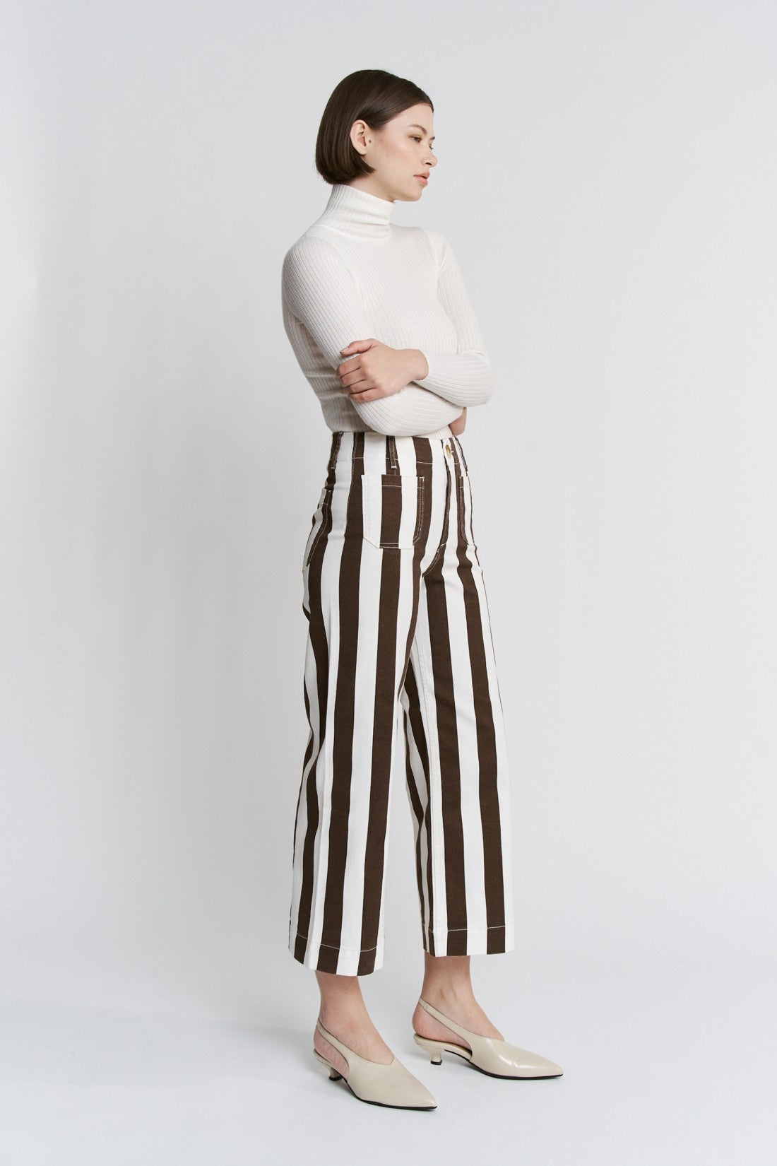 Super High Stripe Cropped Wide Leg Pants Earth Brown