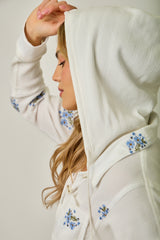 Washed Embroidered Removable Hoodie Jacket Off White