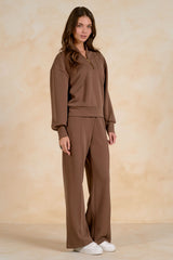 3/4 Zip Collarless Pullover Light Brown