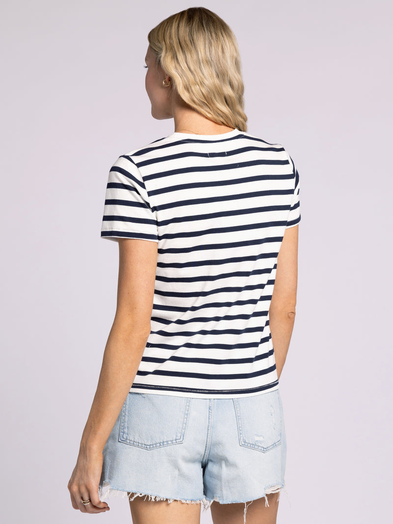 Asher Relaxed Fit Tee White Navy Stripe
