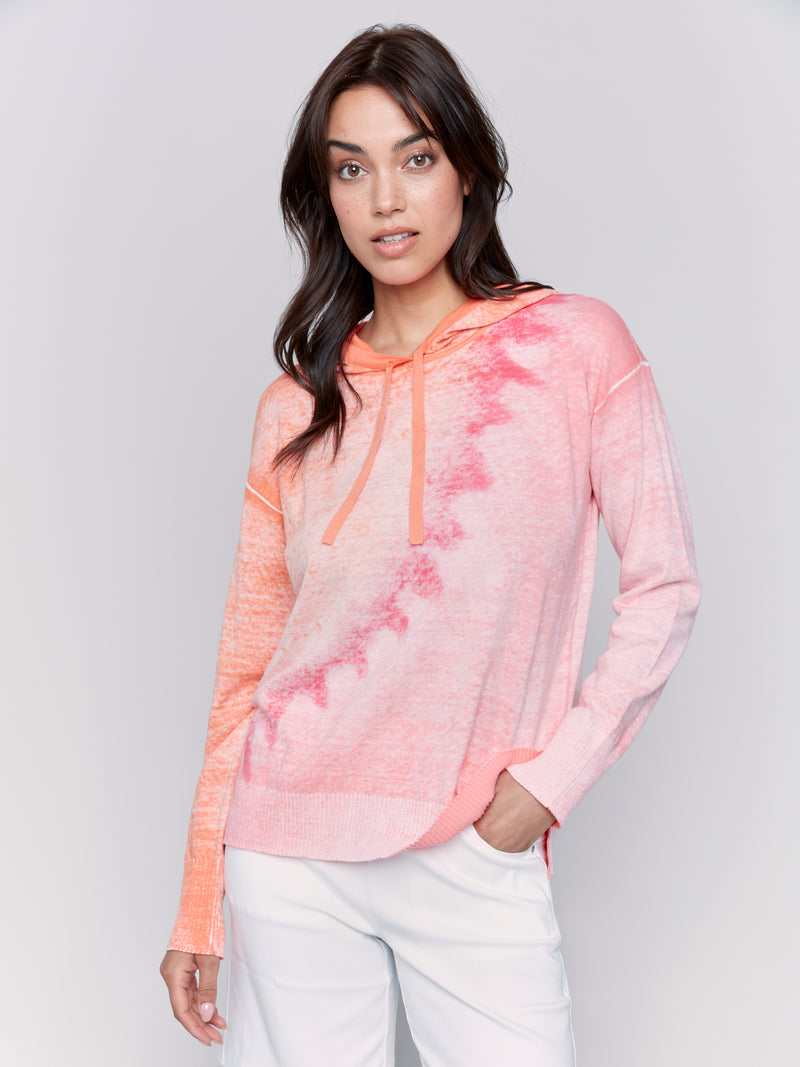 Printed Reversible Hooded Sweater Papaya