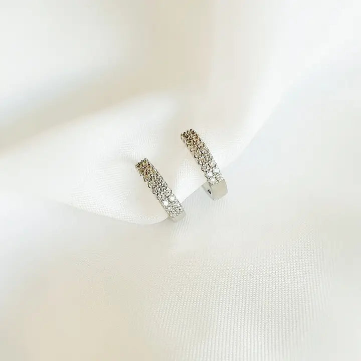 Sparkle Pave Huggie Hoop Earrings Silver