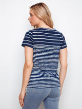 Linen Jersey Vneck Tee Stripes