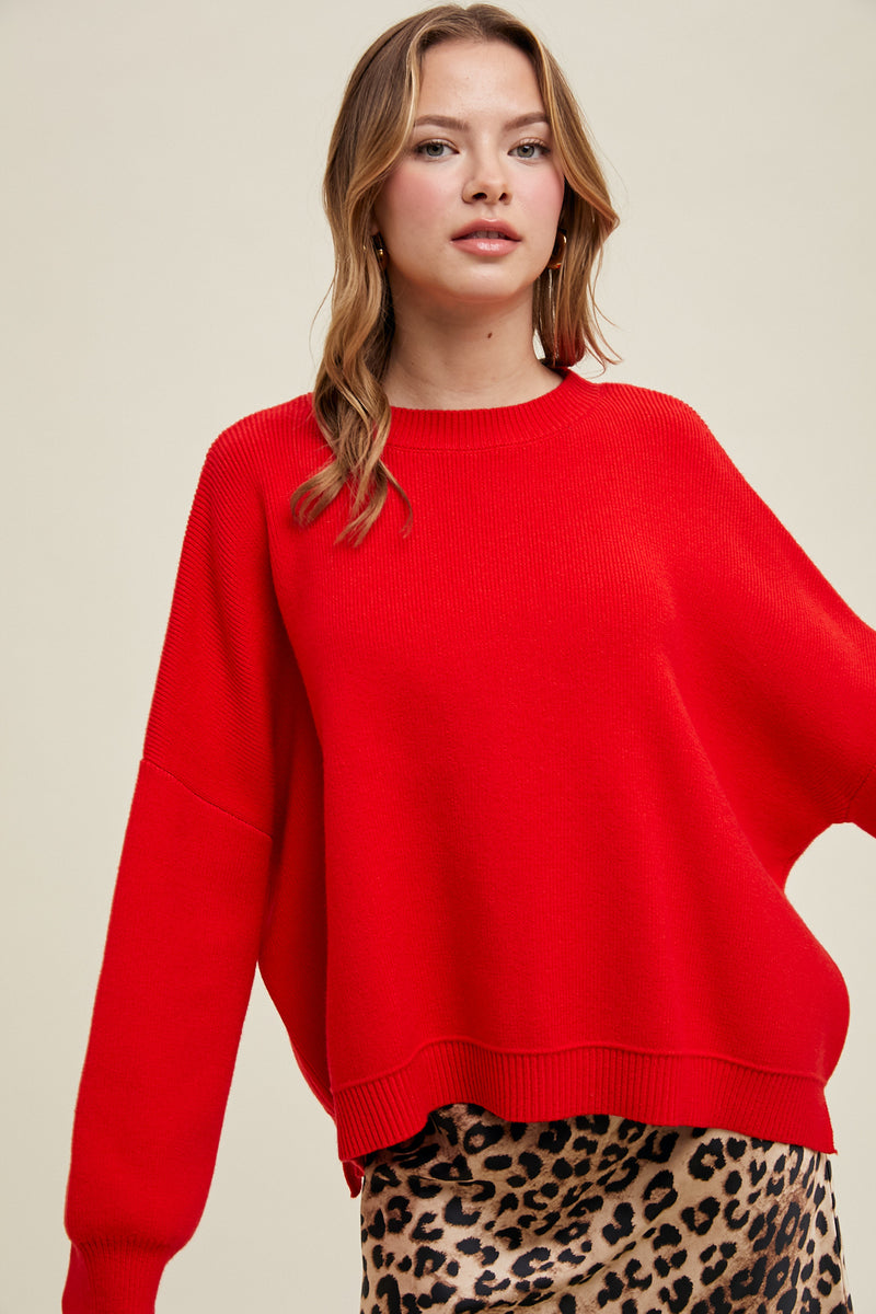Drop Shoulder Sweater Red
