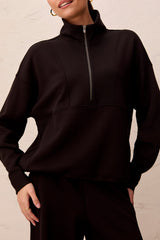Mock Neck Zipper Top Black