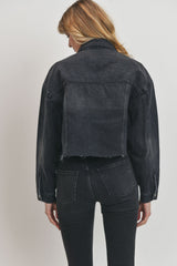 Cropped Boyfriend Denim Jacket Washed Black