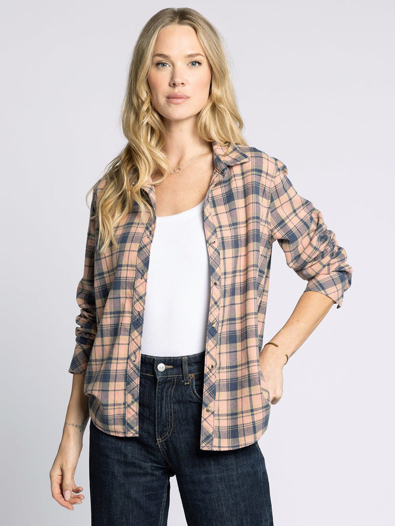 Trudy Button Up Shirt Navy Pink Plaid