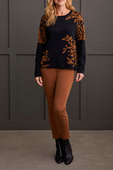 Reversible Cotton Crewneck Sweater Walnut Floral