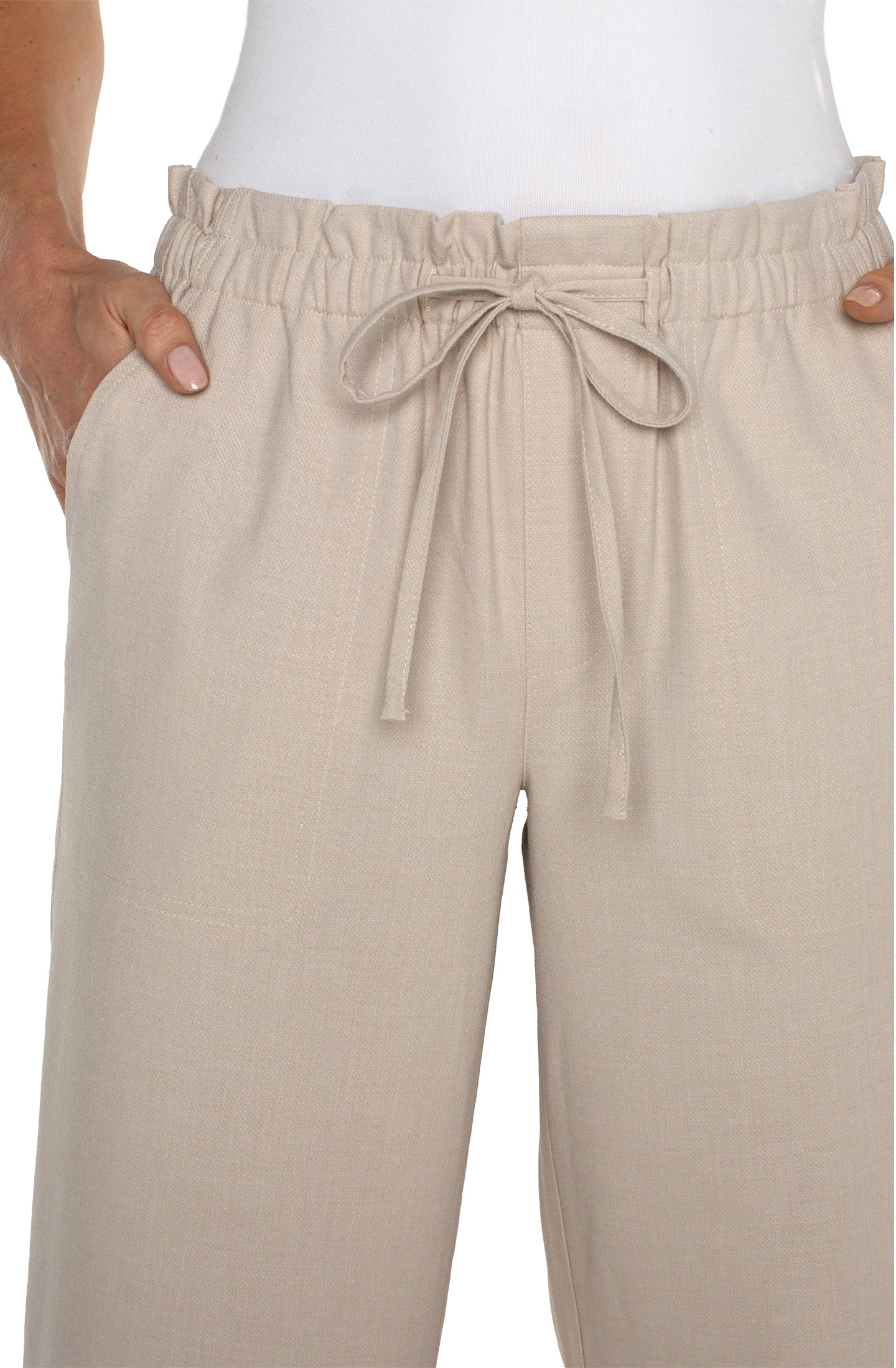 Tie Waist Wide Leg Ankle Pant Dusty Tan