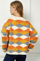 Wavy Diamonds Turtleneck Sweater Rust