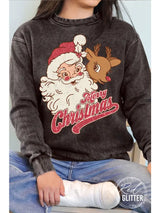Merry Christmas Santa Glitter Mineral Sweatshirt Black