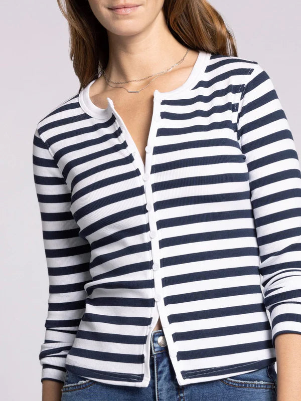 Sadie Buttoned Top White + Navy