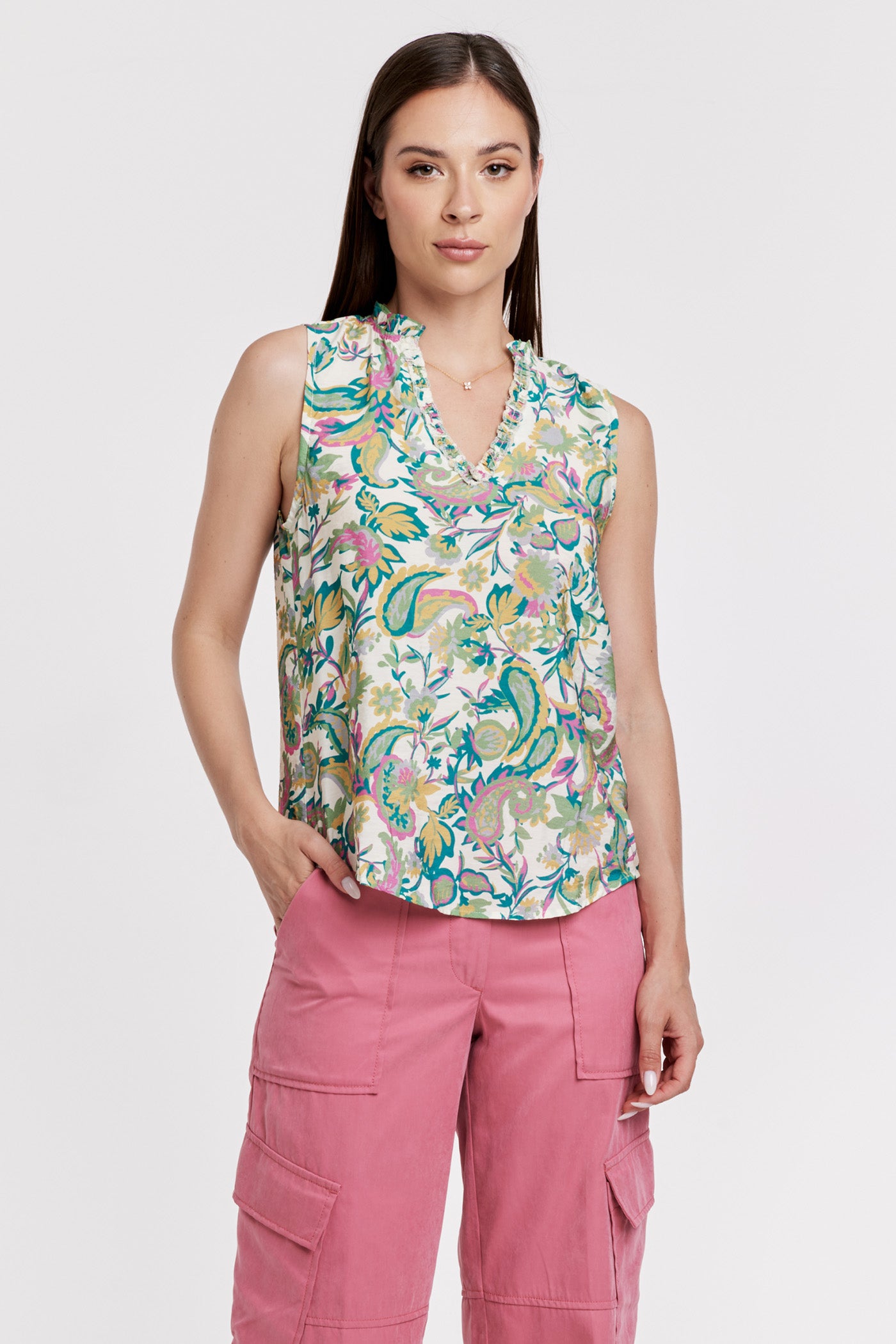 Fia Ruffle Edge Blouse Tank Paisley Garden
