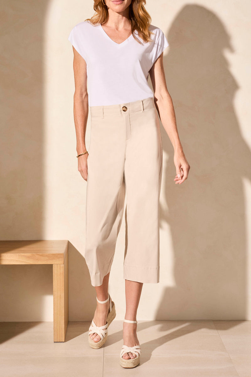 Flowy High Rise Twill Capri Pants French Oak