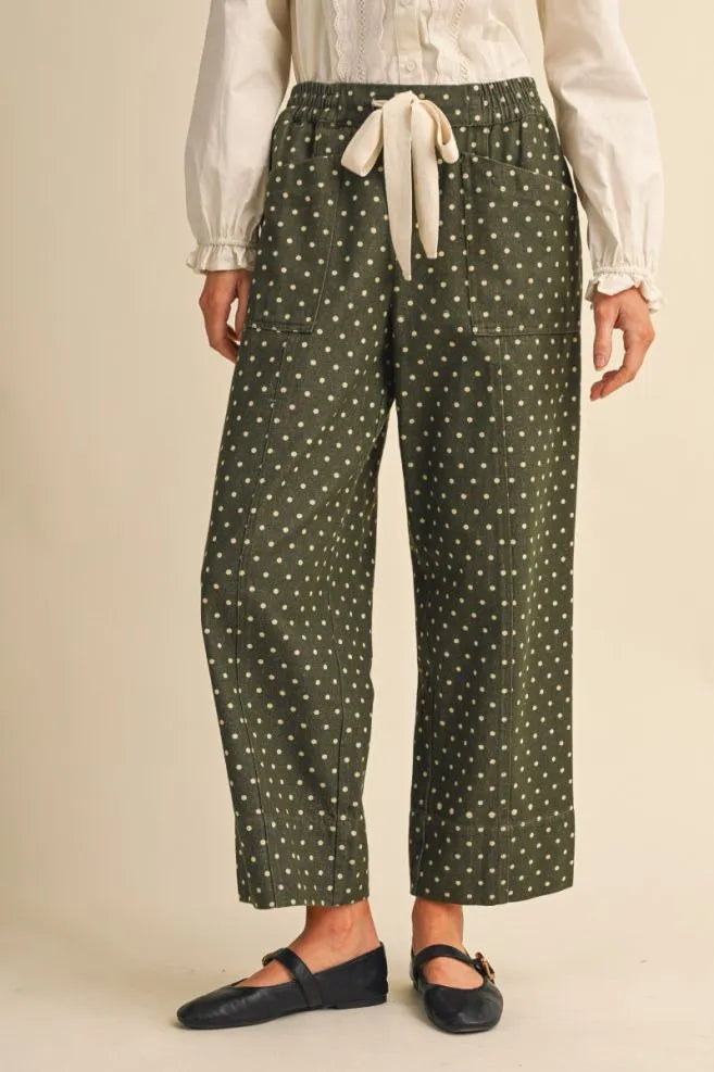 Polka Dot Wide Leg Crop Pants Moss Green