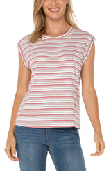 Sleeveless Dolman Knit stud Detail Top Pink Multi Stripe